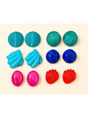 Vintage 80s Colorful Acrylic Pierced Earring Lot 6 Pairs Statement